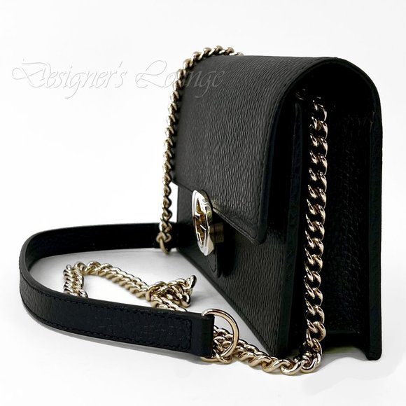 SOLD! NEW GUCCI Interlocking GG Black Leather Crossbody Wallet On Chain Bag - Picture 4 of 14